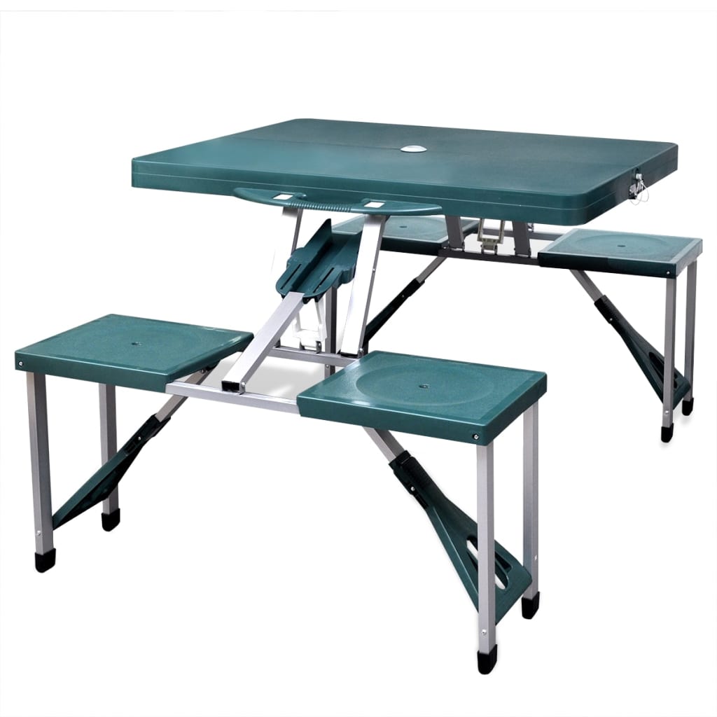 Foldbart Campingbordsæt 4 Taburetter Aluminium Ekstra Let Grøn