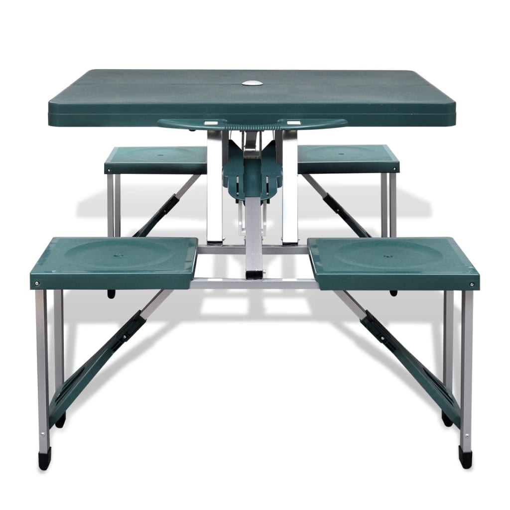 Foldbart Campingbordsæt 4 Taburetter Aluminium Ekstra Let Grøn