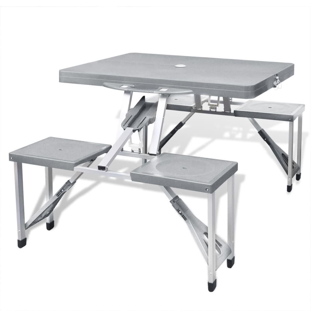 Foldbart Campingbordsæt 4 Taburetter Aluminium Ekstra Let Grøn